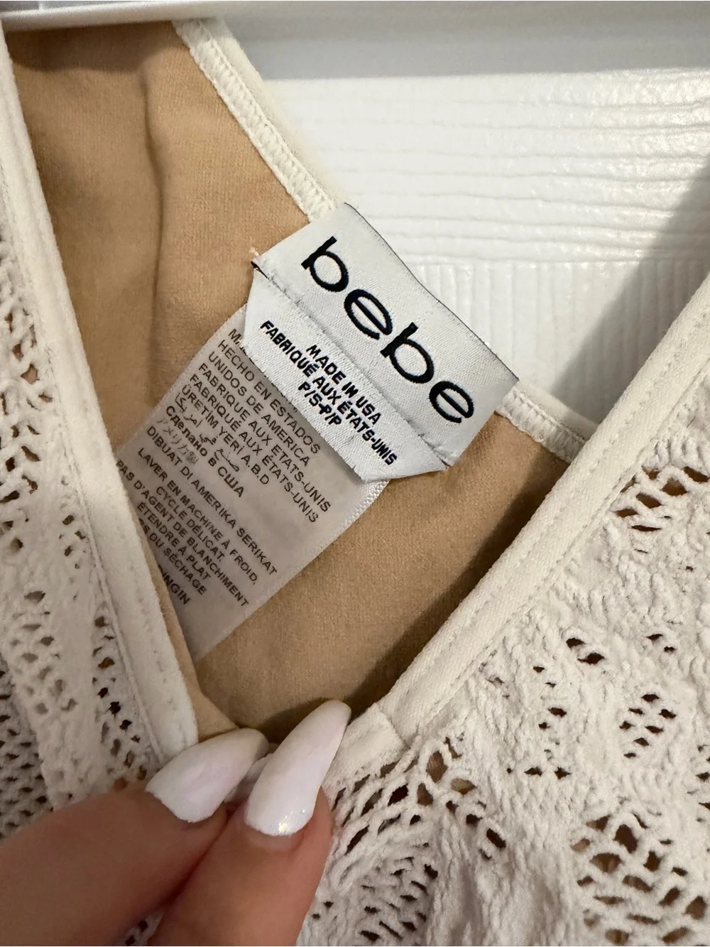 bebe Cream Crochet Lace V-Neck Dress - Picture 2 of 4